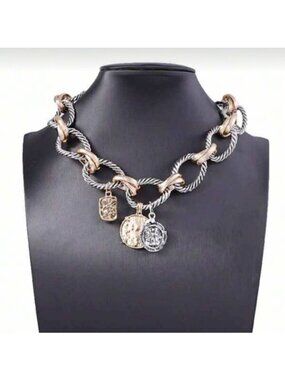 Heirloom Two-Tone Charm Link Choker Necklace